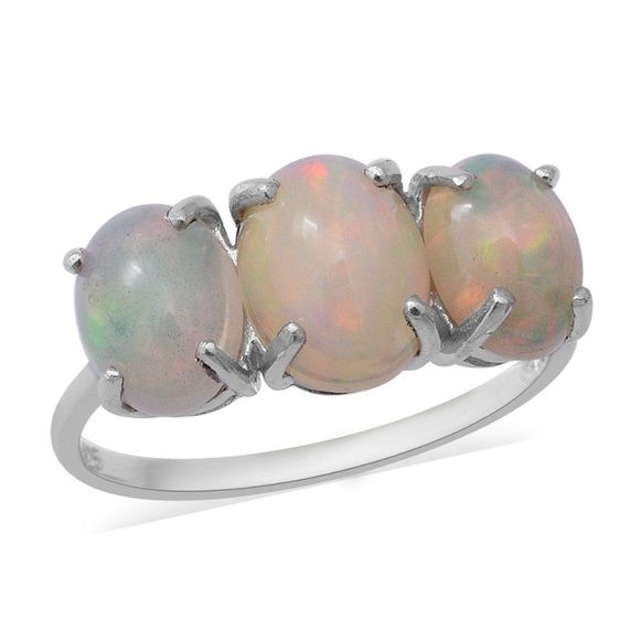 Ethiopian Welo Opal 3 Stone Ring Size 8 - Picture 5 of 9